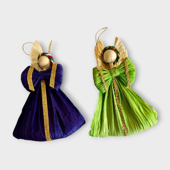 Set of 2 Palm leaf Christmas angels from Mexico - Picture 1 of 3